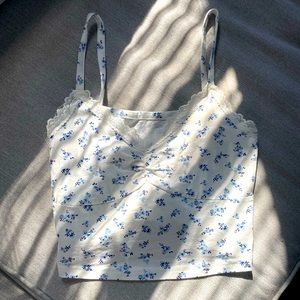 Shein - Blue Flower - Cropped Top